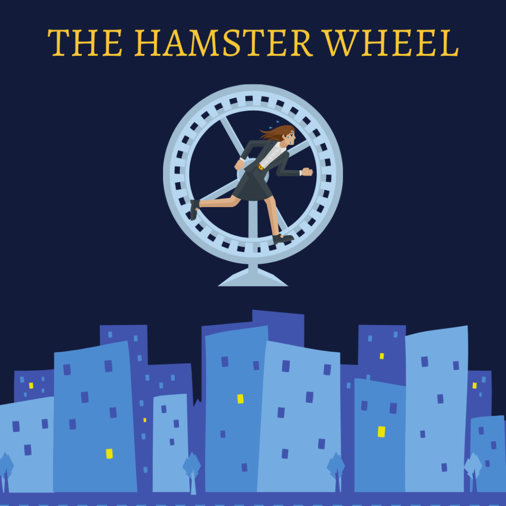 illustration of business woman running in hamster wheel