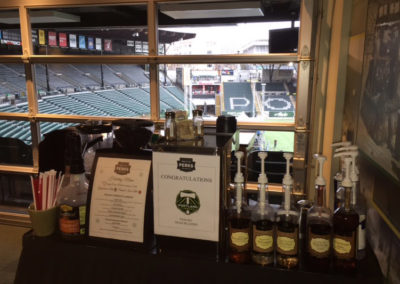 a Pacific Perks espresso mobile café set up in a suite at a Timbers game