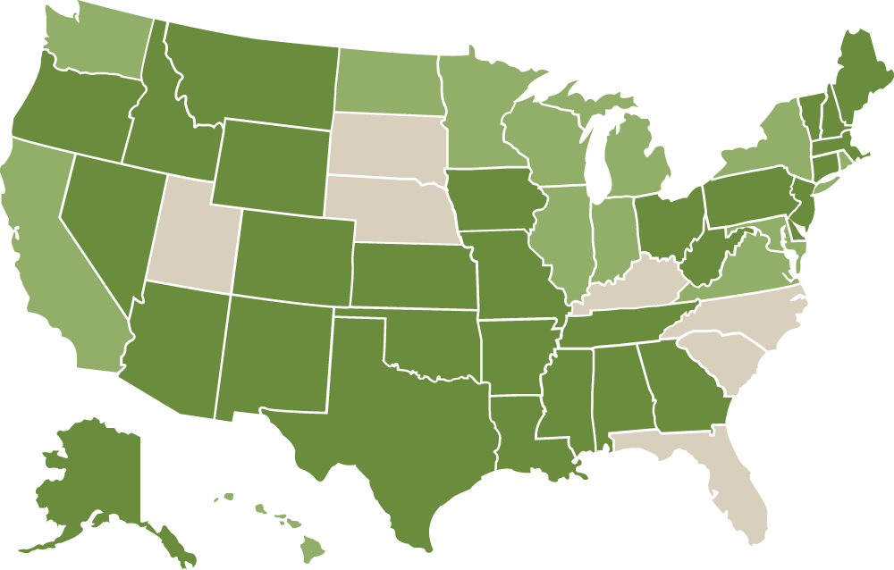 color-coded map of states with Pacific Perks franchising opportunities