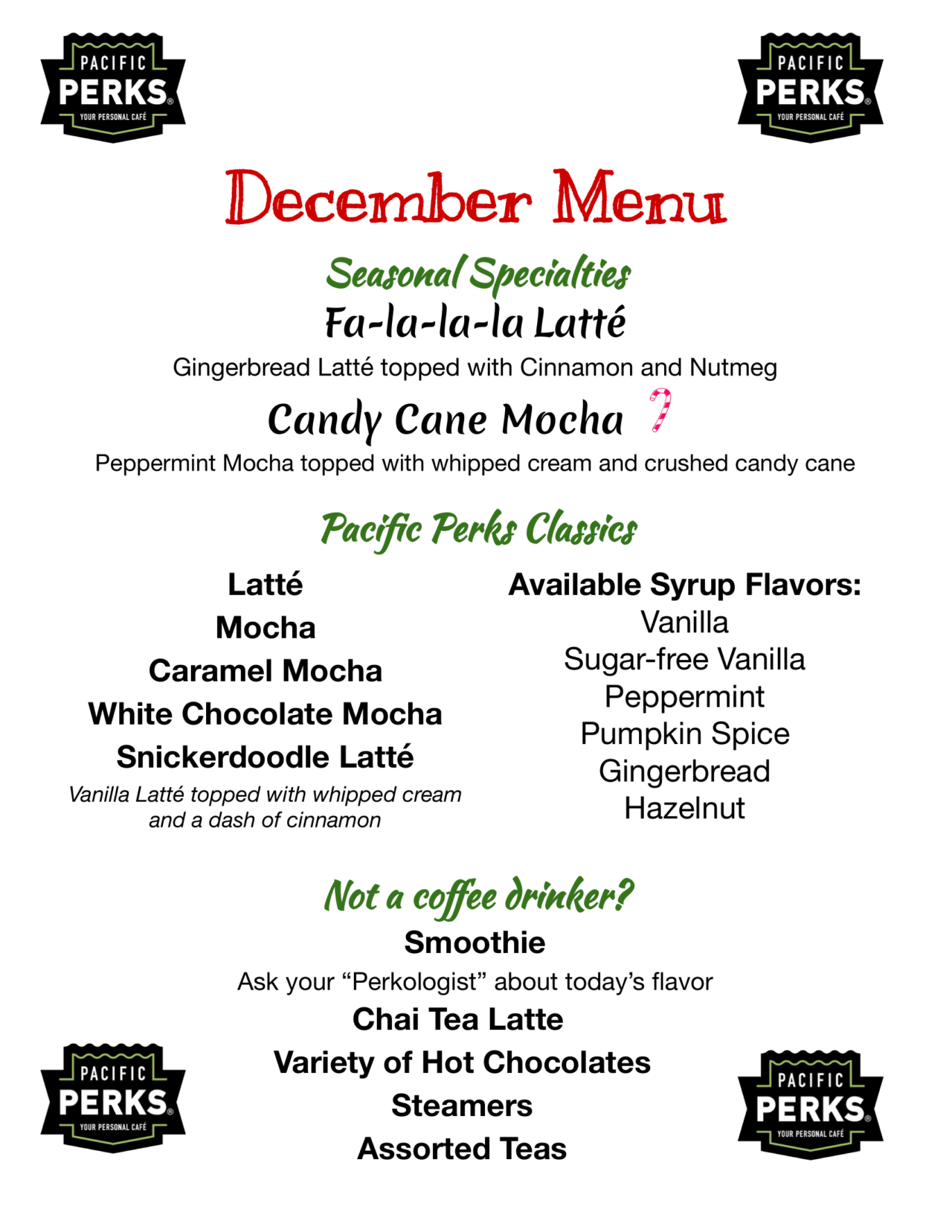 Menu Pacific Perks Coffee 9770