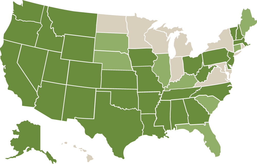 color-coded map of states with Pacific Perks franchising opportunities